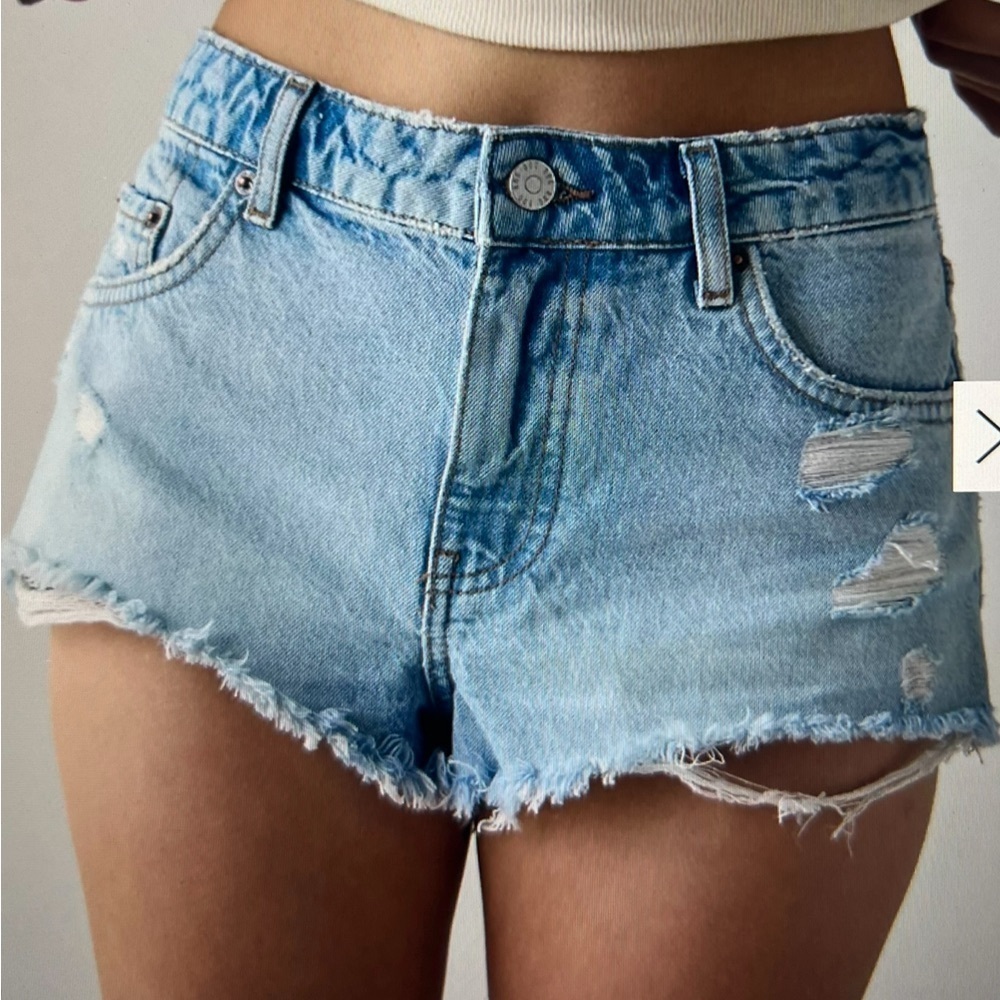 BDG Light Blue Jean Shorts Distressed Raw Hem High-Waisted - Picture 2 of 7